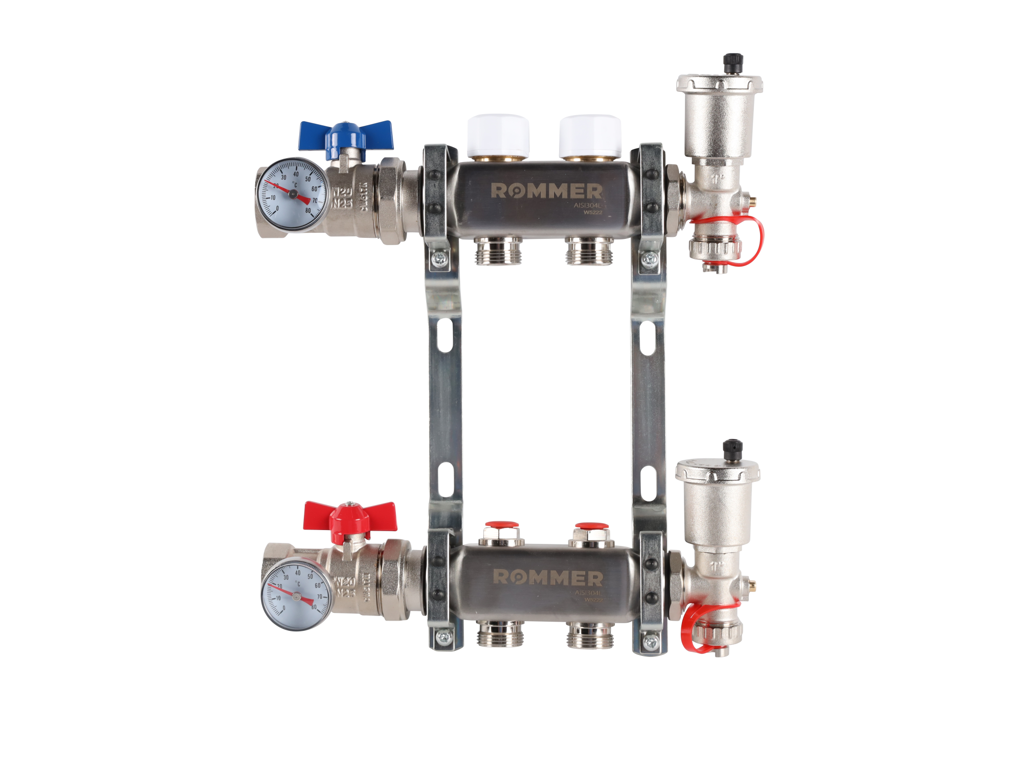 Коллектор ROMMER 1"х3/4" 2 выхода в сборе с запорными клапанами