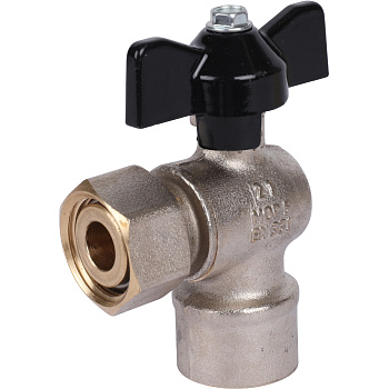 STOUT Кран шаровой с накидной гайкой угловой (ВР/накидная гайка - ручка бабочка 1/2x1/2)