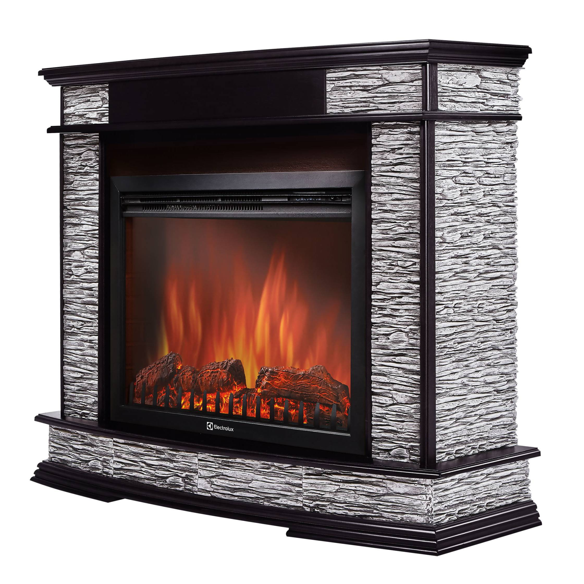 Каминокомплект Electrolux EFP/P-2520LS с порталом Scala 25 (сланец скалистый белый, шпон тёмный дуб)