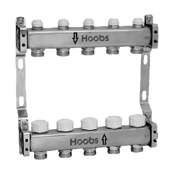 Коллекторная группа HOOBS 1"х3/4"-3 вых с термост. клапанами, с отсекающими клапанами и кронштейнами