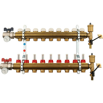 Коллекторная группа TIEMME 1"x3/4 EK с расходомерами на 9 выходов