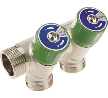 Коллектор модульный ELSEN 1"х3/4" ЕК на 2 выхода с регулировочными вентилями (TIN латунь)