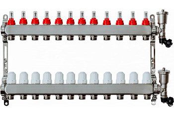 Коллекторная группа GROSSETO 1"x3/4" 12 вых. с расходомерами (нержавеющая сталь, 10 бар, автом. в/о)