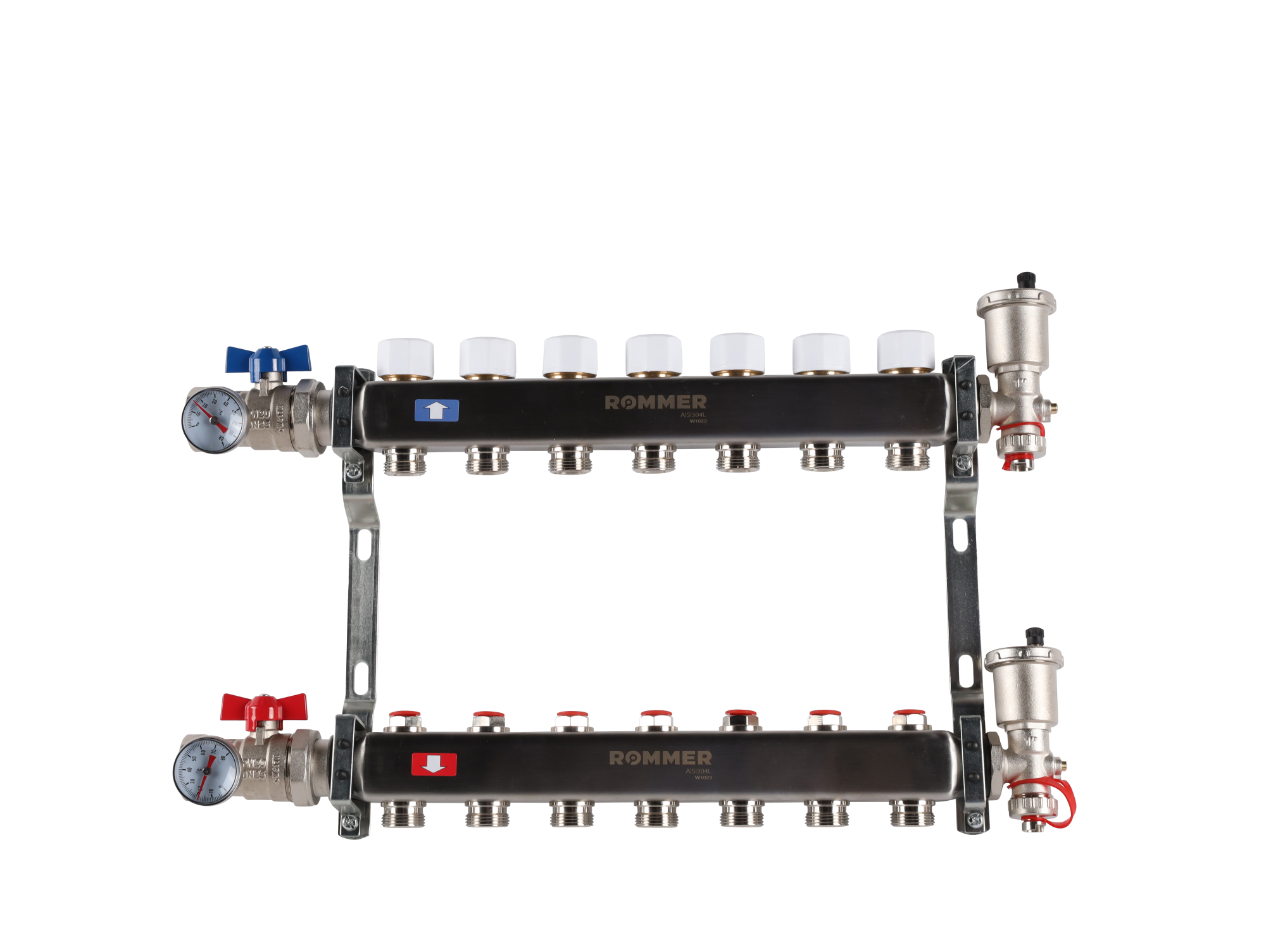 Коллектор ROMMER 1"х3/4" 7 выходов в сборе с запорными клапанами
