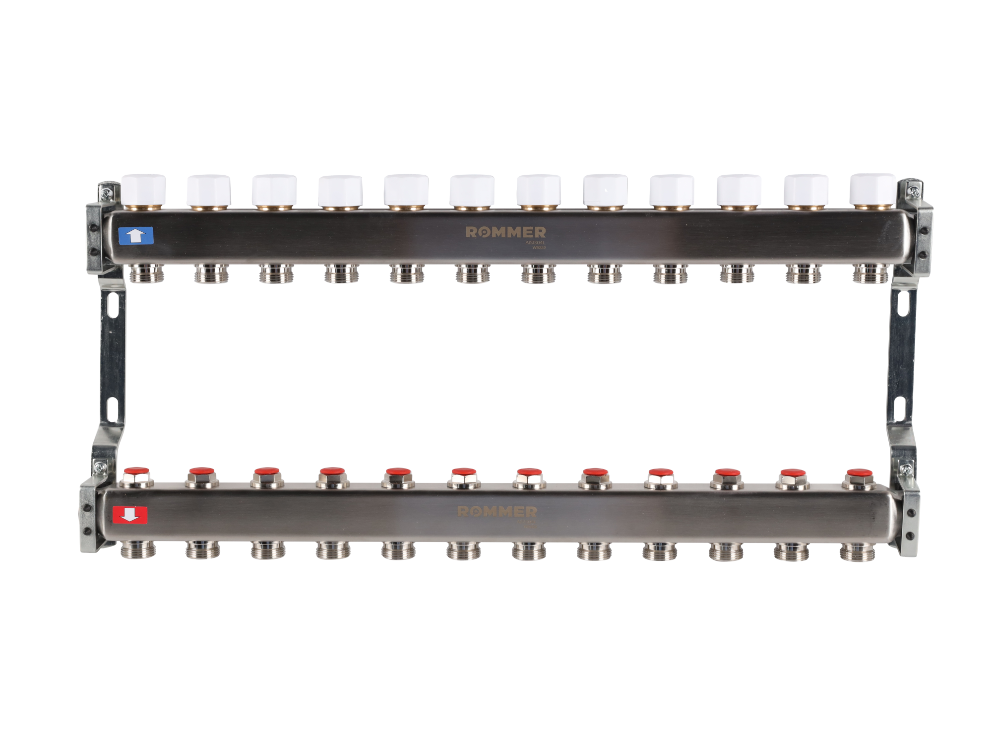 Коллектор ROMMER 1"х3/4" 12 выходов с запорными клапанами