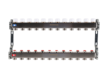 Коллектор ROMMER 1"х3/4" 12 выходов с запорными клапанами