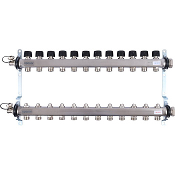 Uponor Smart S коллектор с клапанами стальной, выходы 12X3/4" евроконус