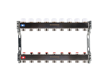 Коллектор ROMMER 1"х3/4" 9 выходов с запорными клапанами