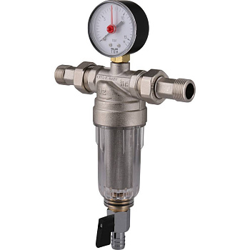 Промывной фильтр TIEMME 1/2 с манометром со сгонами (пластиковая колба)