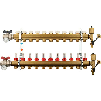 Коллекторная группа TIEMME 1"x3/4 EK с расходомерами на 11 выходов