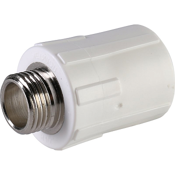 Муфта комбинированная Политэк 25x1/2" НР для полипропиленовых труб (сварка) белая