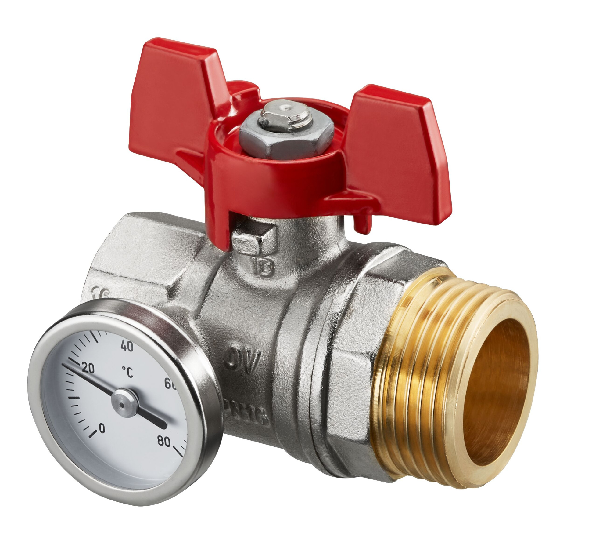 Кран шаровой OVENTROP DN20 3/4BPx1HP с термометром (0–80°C)