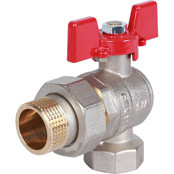 Кран шаровой ROMMER 3/4" ВН/НР угловой с американкой (ручка бабочка) полнопроходной