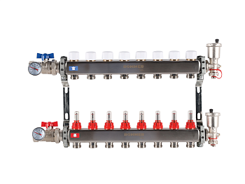 Коллектор ROMMER 1"х3/4" 8 выходов в сборе с расходомерами