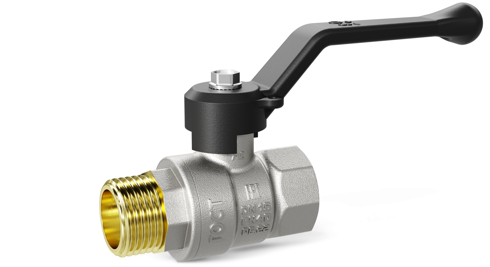 Кран шаровой LD Pride Ду25 Ру40 ВР/НР (рычаг черный) никель