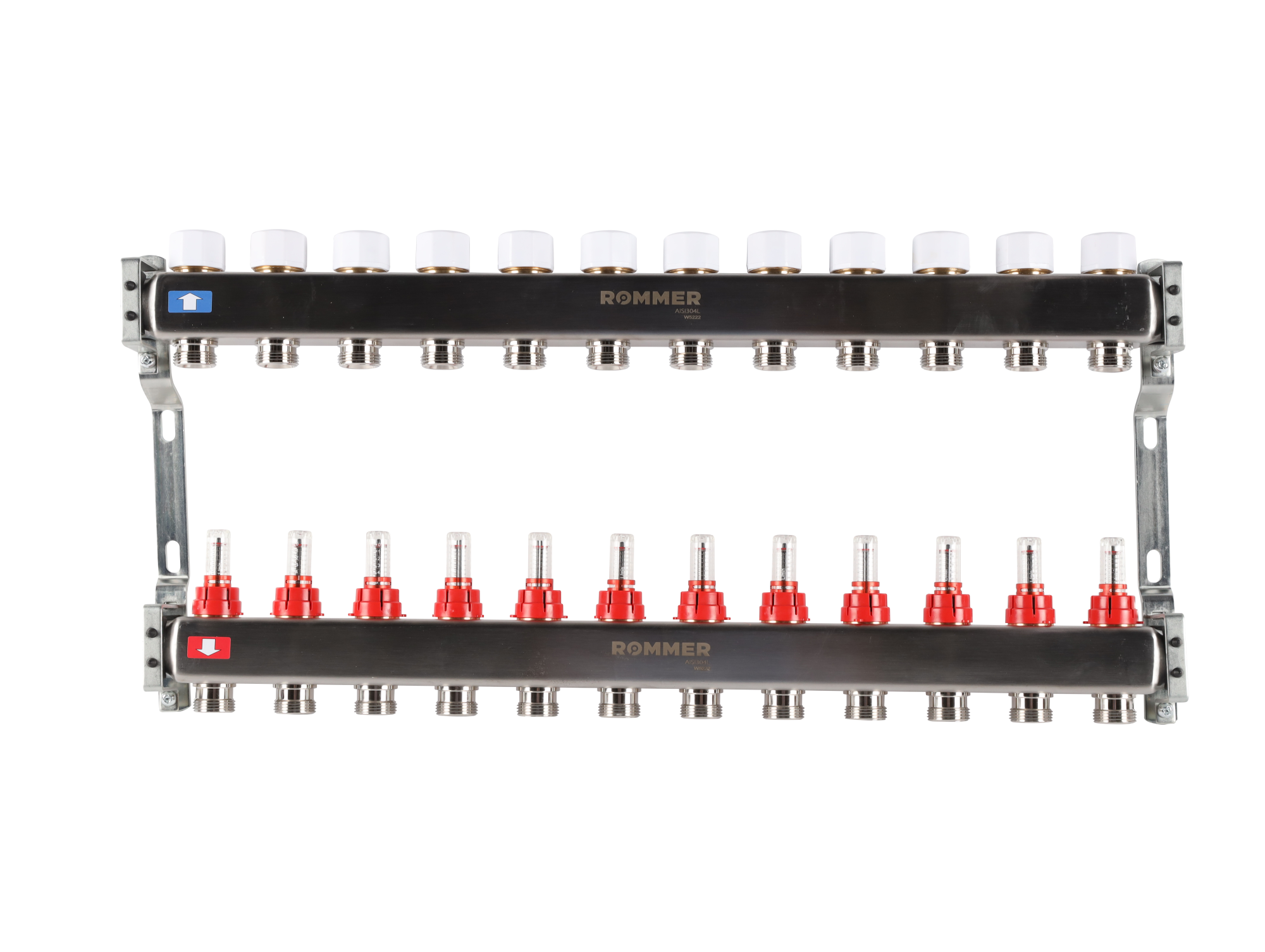 Коллектор ROMMER 1"х3/4" 12 выходов с расходомерами