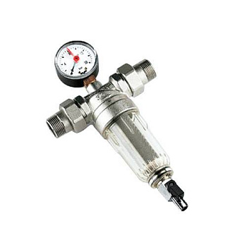 Промывной фильтр TIEMME 1 с манометром со сгонами (пластиковая колба)