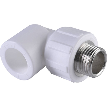 Угольник Политэк 20x1/2" НР для полипропиленовых труб (сварка) белый