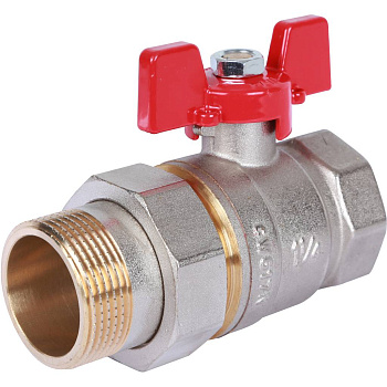 Кран шаровой ROMMER 1 1/4" ВН/НР с американкой (ручка бабочка) полнопроходной