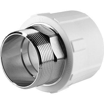 Муфта комбинированная Политэк 63x2" НР под ключ для полипропиленовых труб (сварка) белая