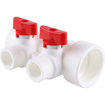 Kalde Коллектор с воздухоотводчиком и запорными кранами (2 выхода) цвет ручек красный