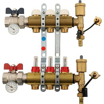 Коллекторная группа TIEMME 1"x3/4 EK с расходомерами на 4 выхода