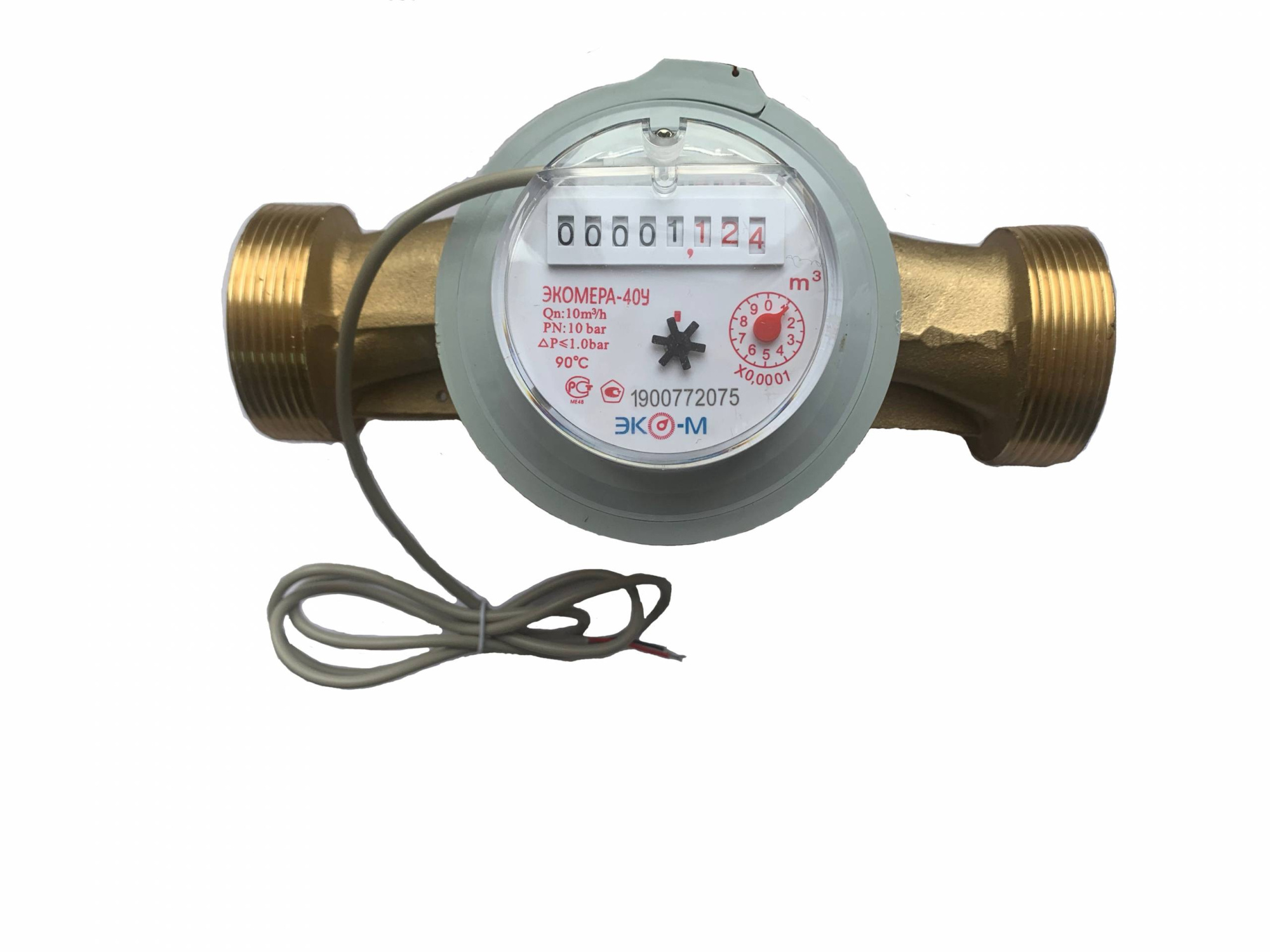 Счетчик воды универсальный ЭКОМЕРА Ду40 Ру16 90°С резьба крыльчатый, одноструйный