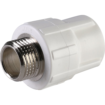 Муфта комбинированная Политэк 20x1/2" НР для полипропиленовых труб (сварка) белая