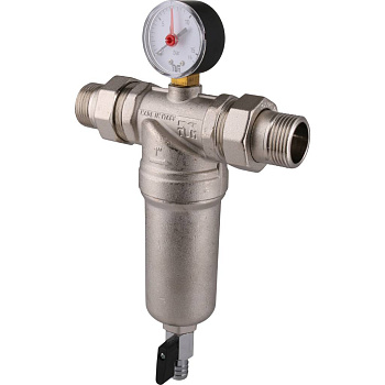 Промывной фильтр TIEMME 1 с манометром со сгонами (латунная колба)