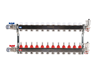Коллектор ROMMER 1"х3/4" 12 выходов в сборе с расходомерами