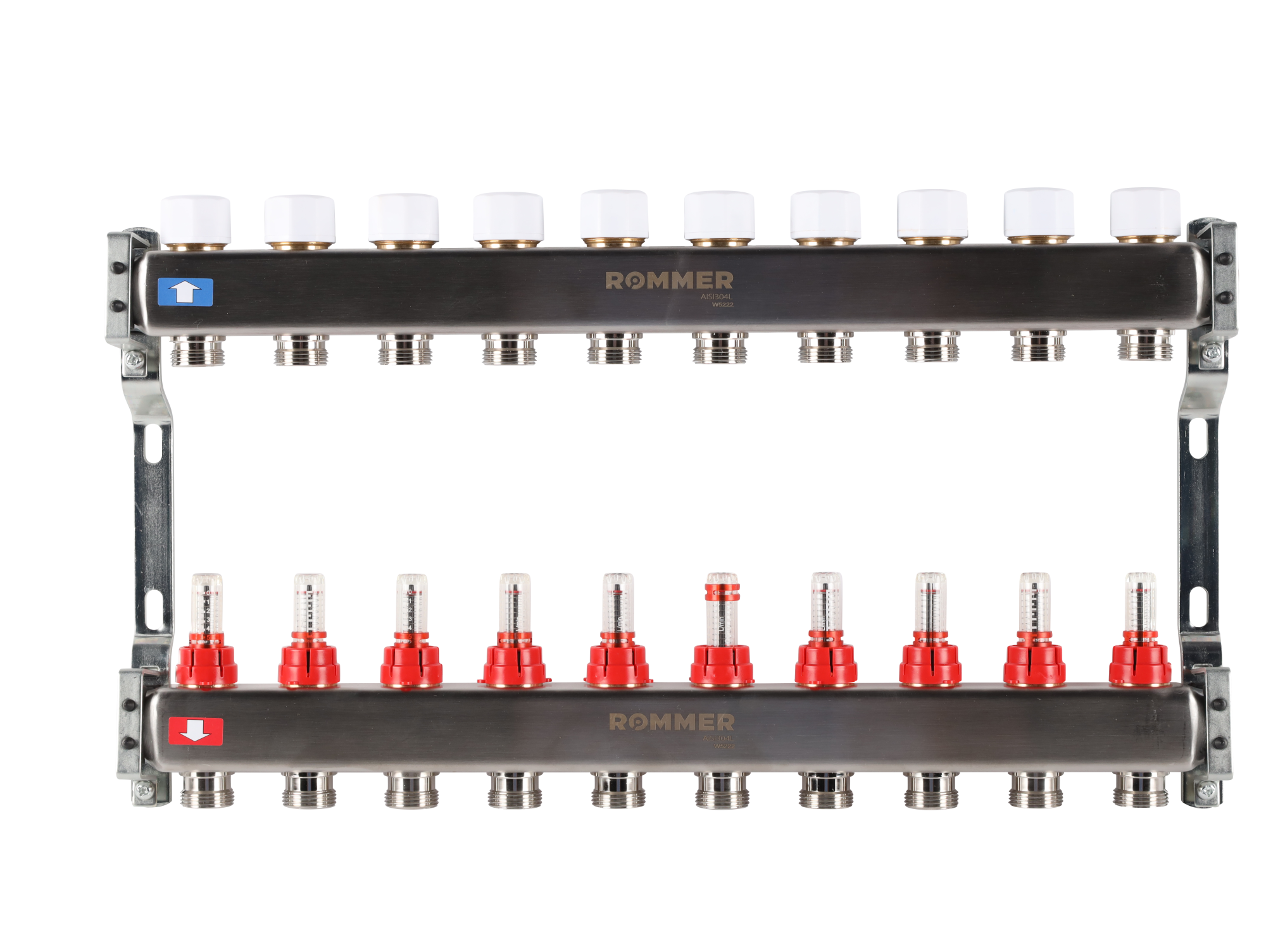 Коллектор ROMMER 1"х3/4" 10 выходов с расходомерами