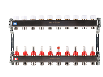 Коллектор ROMMER 1"х3/4" 10 выходов с расходомерами