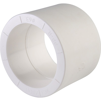 Муфта Политэк 63 для полипропиленовых труб (сварка) белая