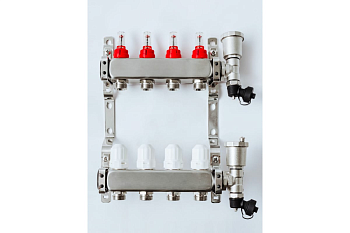 Коллекторная группа GROSSETO 1"x3/4" 4 вых. с расходомерами (нержавеющая сталь, 10 бар, автом. в/о)