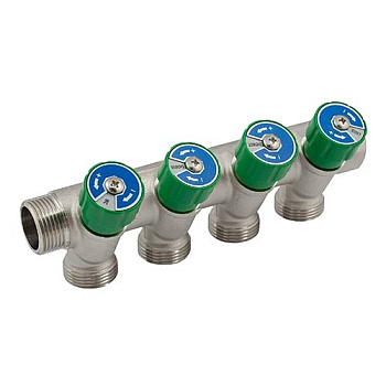 Коллектор модульный ELSEN 1", с вентилями, 4 отвода, выход 3/4"EK