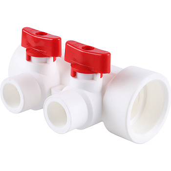 Kalde Коллектор с запорными кранами для полипропиленовых труб (2 выхода) цвет ручек красный