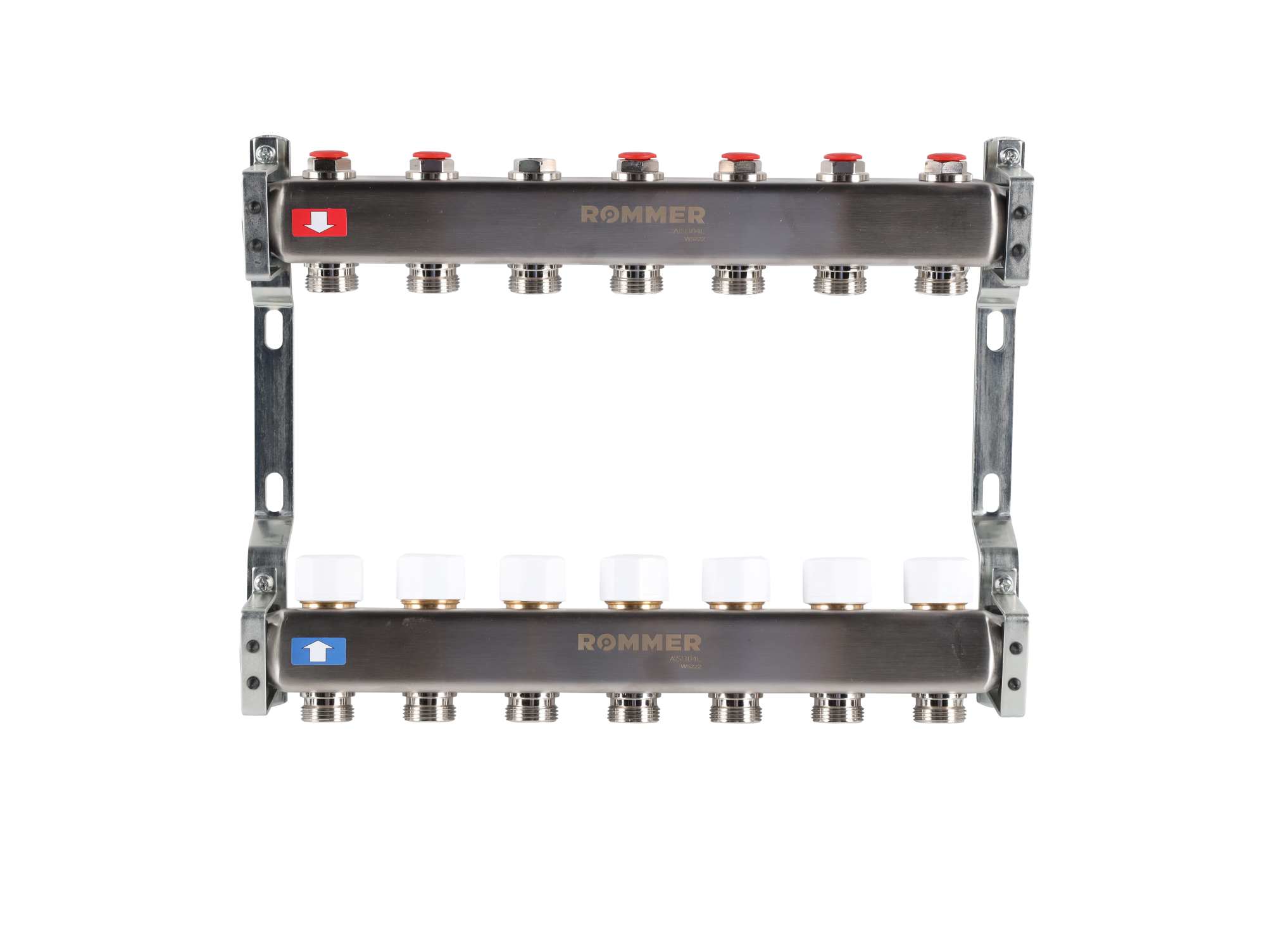 Коллектор ROMMER 1"х3/4" 7 выходов с запорными клапанами