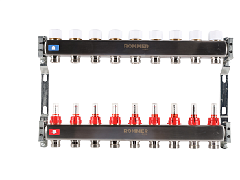 Коллектор ROMMER 1"х3/4" 9 выходов с расходомерами