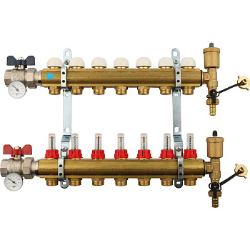 Коллекторная группа TIEMME 1"x3/4 EK с расходомерами на 7 выходов