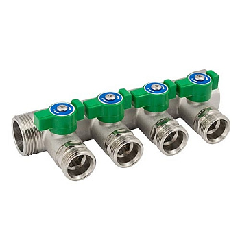 Коллектор модульный ELSEN 3/4", с запорными кранами, 4 отвода, выход 3/4"EK