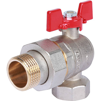 Кран шаровой ROMMER 1" ВН/НР угловой с американкой (ручка бабочка) полнопроходной