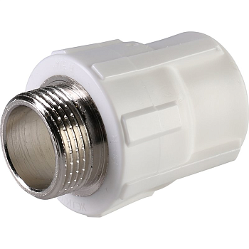 Муфта комбинированная Политэк 25x3/4" НР для полипропиленовых труб (сварка) белая