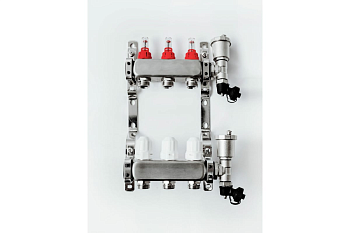 Коллекторная группа GROSSETO 1"x3/4" 3 вых. с расходомерами (нержавеющая сталь, 10 бар, автом. в/о)