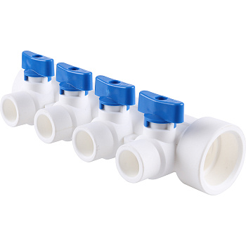 Kalde Коллектор с воздухоотводчиком и запорными кранами (4 выхода) цвет ручек синий