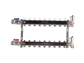 Коллектор ROMMER 1"х3/4" 9 выходов в сборе с запорными клапанами